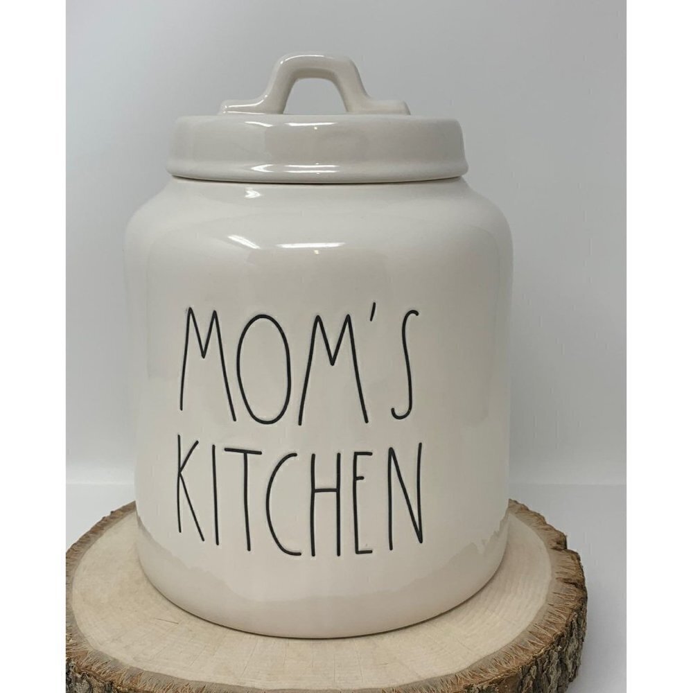 Rae Dunn MOMS Kitchen Canister Cookies Ceramic White Black Crock Chubby Gift